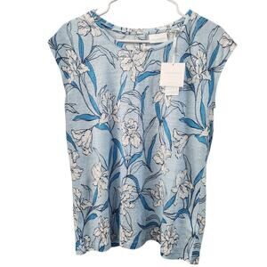 Cynthia Rowley Linen Top S Floral Beach Cottagecore Retro Coastal‎ Grandma